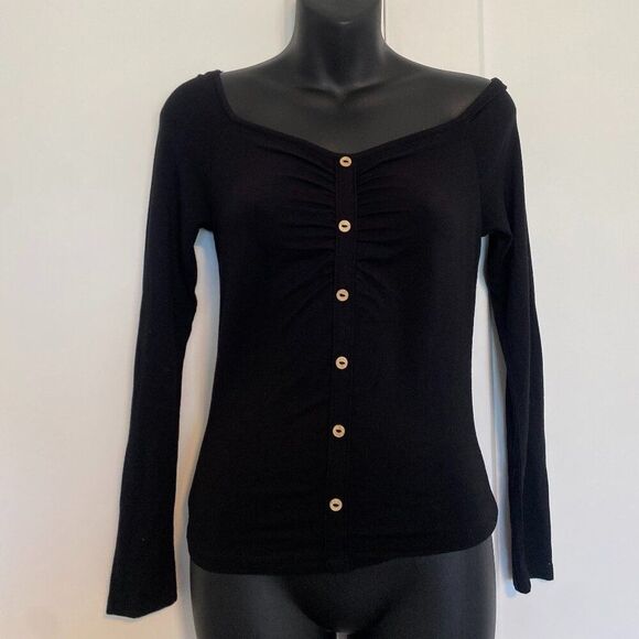 Tops - Black Long-Sleeve Button-Up Top Cute Back to School Women's Size Small